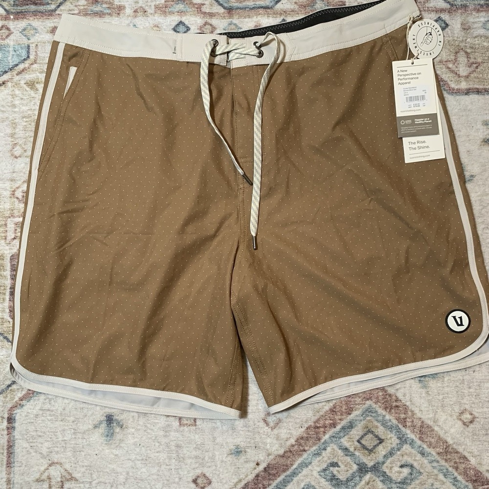 Vuori Men's Board Shorts Size 36 Brown Micro Dot Swim Surf Hybrid Shorts NWT